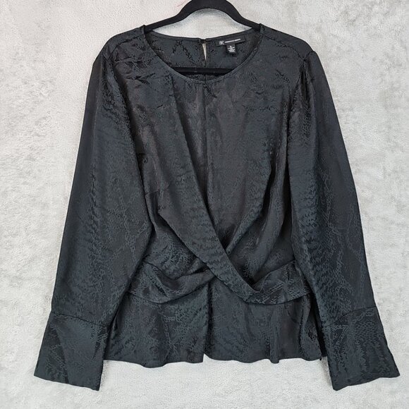 INC International Concepts Blouse Womens XL Black Green Textured Twist Party - Picture 1 of 8